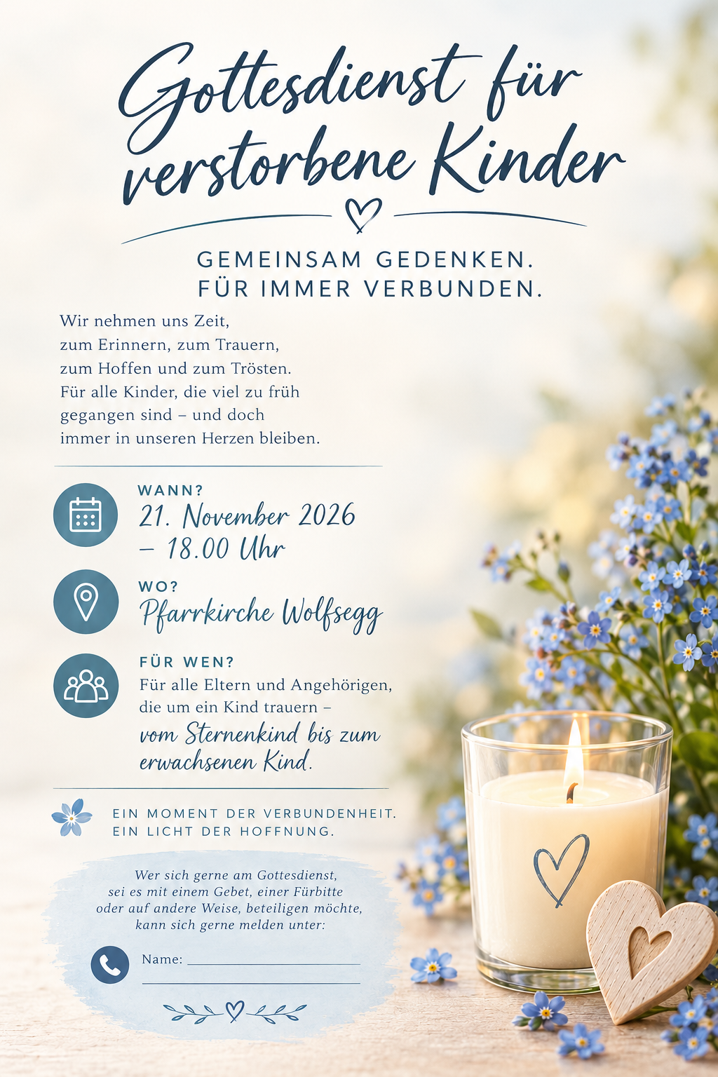 Plakat zum Gottesdienst im Gedenken verstorbener Kinder